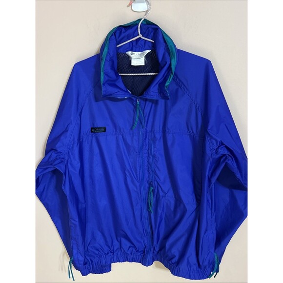 Columbia Other - Vtg 90s Columbia Men's Windbreaker Jacket Full Zip Packable Hood Track Purple L